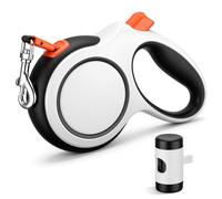 Segarty 16 Ft 360°Tangle-Free Leash with Detachable Waste Bag Holder, Retractable Dog Lead for Pet up to 66 Lbs, 5m White Walking Leash with Anti-Slip Handle & One-Handed Brake Pause Lock for Outdoors