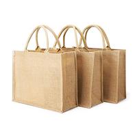 Segarty Jute Tote Bags, Set of 6 Burlap Bag with Laminated Interior and Soft Cotton Handle, Women Shopping Grocery Bags, Bridesmaid Gift Bag, Plain Burlap Tote for Embroidery DIY Art Craft, Decoration