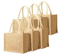 Segarty Jute Tote Bags, Set of 6 Burlap Bag with Laminated Interior and Soft Cotton Handle, Women Shopping Grocery Bags, Bridesmaid Gift Bag, Plain Burlap Tote for Embroidery DIY Art Craft, Decoration
