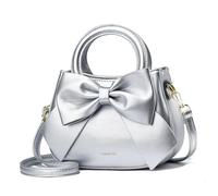 Segater Cute Big Bow Top-handle Purse for Women Vegan Leather Shoulder Handbag Soft Work Shopper Crossbody Satchel Silver