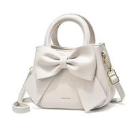 Segater Cute Big Bow Top-handle Purse for Women Vegan Leather Shoulder Handbag Soft Work Shopper Crossbody Satchel White