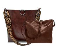 Segater® Women Leopard Print Bag Reversible Leather Tote Bag Oversized Top Handle Large Shoulder Handbag Purse 2 Pcs Coffee