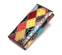 Segater® Women Multicolor Long Wallet Genuine Patent Leather Purse Random Prismatic Colorful Stitching Card Holder Organizer Bag Fashion Phone Clutch