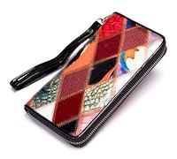 Segater® Women Multicolor Purse Cow Leather Wallet Random Prismatic Colorful Stitching Card Holder Organizer Bag Patchwork Phone Wristlet Clutch for Christmas