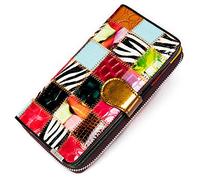 Segater® Women Multicolor Purse Genuine Leather Long Wallet Random Square Colorful Stitching Card Holder Organizer Bag Patchwork Phone Clutch for Christmas