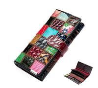 Segater Women Multicolor Wallets Genuine Leather Card Holder Organizer Purses Model Stitching Bag Wallet with Flap Phone Clutch Large Long Colorful Purses