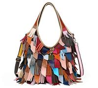 Segater® Women’s Multicolor Boston Bag Genuine Leather Colorful Patchwork Large Tote Handbag Hobo Purse Crossbody Big Bag