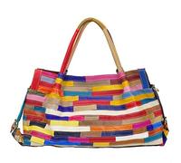 Segater® Women’s Multicolor Boston Bag Genuine Leather Colorful Patchwork Large Tote Handbag Hobo Purse Crossbody Big Bag