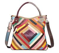 Segater® Womens Genuine Leather Tote Multicolor Handbag Random Color matching Hobo Crossbody Shoulder Bag Top-handle Purses Fashion Satchels