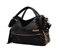 Segater Women's Leopard Print Black Purse Handbag Hobo Style Sequin PU Leather Shoulder Bag