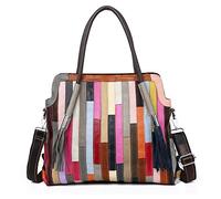 Segater Women's Multicolor Big Boston Bag Genuine Leather RANDOM Colorful Patchwork Large Tote Handbag Hobo Crossbody Purses