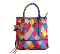 Segater Women's Multicolor Tote Handbag Genuine Leather Color matching Design Hobo Crossbody Shoulder Bag Purses Size: Medium