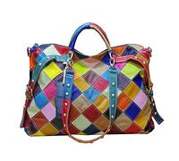 Segater® Women's Multicolor Tote Handbag Genuine Leather Color matching Design Hobo Crossbody Shoulder Bag Purses