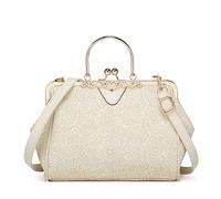 Segater Women's Retro Handbag Kiss Lock Shoulder Purse Graceful Tote PU Leather Satchel with full-lace for Christmas