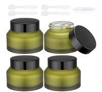 Segbeauty 1.7oz Green Frosted Glass Jar with Lid, Empty Cosmetic Containers Sample Jars Small, Refillable Travel Bottles for Toiletries 4pcs 50ml, Empty Matte Travel Containers with Spatulas