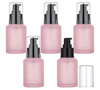 Segbeauty 2oz Frosted Glass Refillable Pump Bottles for Toiletries, 5pcs Travel Size Empty Bottles with Pumps for Cosmetics, 60ml Pink Travel Containers for Oils Bottle Dispenser Liquid Containers