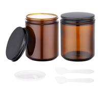 Segbeauty 8.5oz Round Amber Glass Jars with Lids, 2pcs 250ml Empty Cosmetic Containers for Sample, Refillable Storage Containers with Inner Liners, Wide Mouth Thick Glass Jar for Creams Lotions