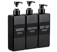 Segbeauty Shampoo and Conditioner Dispenser Refillable, 3pcs 16.9oz Shower Bottles Soap Dispenser with Labels, 500ml Empty Plastic Square Pump Bottle Dispenser Body Wash Containers for Bathroom Black