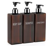 Segbeauty Shampoo & Conditioner Dispenser Set, 3 Packs 16.9oz Refillable Bathroom Soap Dispenser, 500ml Plastic Square Shower Press Pump Bottles, Kitchen Sink Amber (SBFBA161074)