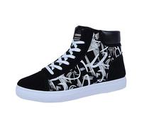 Segeltuchschuhe Herren Sneaker Fashion Lace-Up Walkingschuhe High-Top Vielseitig Running Tennis Schuhe Leichtgewicht Freizeitschuhe Mit Kritzeln Lose Einlage Alle Wetterbedingungen, Weiß, 8 UK