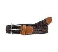 SEGMENTES Two-tone Elastic Braided Belt for Men and Women with Square Buckle and Brown Details - Length from 100 to 135 cm - Woven Fabric Belt Extendable Unisex, Blue-Beige, One size