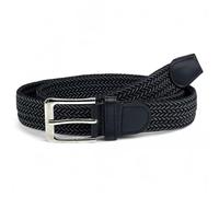 SEGMENTES Two-tone Elastic Braided Belt for Men and Women with Square Buckle and Brown Details - Length from 100 to 135 cm - Woven Fabric Belt Extendable Unisex, Black-Grey, One size