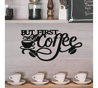 SEGNAYEN But First Coffee Sign, Black Metal Wall Art Decor, Hanging Bar Sign with Cup and Beans, 35x18cm Signs Kitchen Decoration for Home Station Shop Corner Accessories