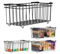 SEGNAYEN Chest Freezer Baskets Organiser，4Pack Stackable Kitchen Storage Boxes with Fold Down Handle for 198L Deep,Metal Black Fridge Freezer Organiser Baskets for Sorts Food