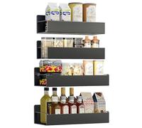 SEGNAYEN Magnetic Spice Rack for Fridge, No Drilling Kitchen Magnetic Storage Shelf, Magnet Spice Organizer for Kitchen Organization and Storage, Black, 4 Pack