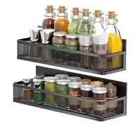 SEGNAYEN Magnetic Spice Rack, Magnet Fridge Organisers Rack, No Drilling Kitchen Storage Shelves, Metal Magnetic Shelf for Kitchen Organization and Storage, Black, 2 Pack