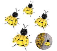 SEGNAYEN Metal Bumble Bee Decorations, 4Pcs Outdoor Metal Wall Art 3D Iron Bee Garden Ornament Hanging Decoration Animals Wall Decor for Fence, Lawn, Home