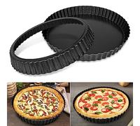 SEGNAYEN Tart Tin, 22cm Quiche Tins with Loose Base, Non Stick Tart Quiche Pan, Fluted Flan Pan Tin, Removable Flan Dish for Baking, Mini Round Deep Quiche Pie Mould, 2 Pack