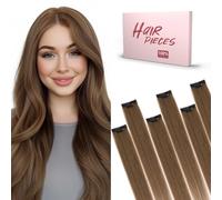 SEGO 14 inch Hair Extensions Clip in Real Human Hair 6PCS #4 Medium Brown Double Lace Weft Single Clip Remy Highlights Hairpieces for Women Straight (36g)