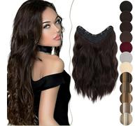 SEGO 18 Inch One Piece Clip in Hair Extensions U-Shaped Long Wavy Synthetic Curly One Piece Hairpieces With 5 Secure Clips, Dark Brown