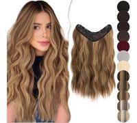 SEGO 18 Inch One Piece Clip in Hair Extensions U-Shaped Long Wavy Synthetic Curly One Piece Hairpieces With 5 Secure Clips, Chocolate Brown mixed Light Brown