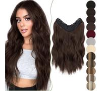 SEGO 18 Inch One Piece Clip in Hair Extensions U-Shaped Long Wavy Synthetic Curly One Piece Hairpieces With 5 Secure Clips, Medium Brown