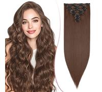 SEGO 18 Inch Thick Highlight Hair Piece 8PCS Long Straight Clip in Extensions Full Head 130g Synthetic Fiber Hairpieces For Women, Chocolate Brown