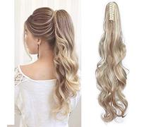 SEGO 24" Inch Ponytail Hair Extension Clip In With Jaw/Claw - Sandy Blonde & Bleach Blonde - Synthetic Hairpieces Curly Ponytail Extension