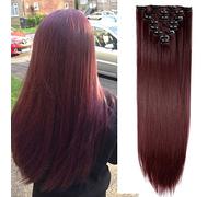 SEGO 26 Inch Synthetic Clip in Hair Extensions 8 Pcs Full Head 140g, Straight Wine Red