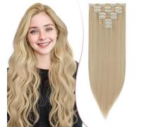 SEGO 26 Inch Thick Highlight Hair Piece 8PCS Long Straight Clip in Extensions Full Head 175g Synthetic Fiber Hairpieces For Women,#16-613 Sandy Blonde