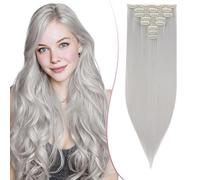 SEGO 26 Inch Thick Highlight Hair Piece 8PCS Long Straight Clip in Extensions Full Head 175g Synthetic Fiber Hairpieces For Women,Grey
