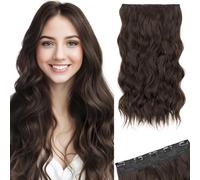SEGO 3/4 Full Head Clip in Hair Extensions Long Wavy Synthetic Hairpiece 24 Inch One Piece Clip In Hairpiece With 5 Secure Clips, Chocolate Brown