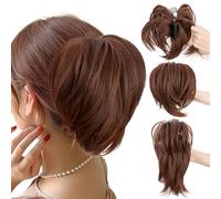 SEGO Claw Clip Ponytail Hair Extensions Bendable Metals Messy Bun Hair piece Straight Hairpieces Claw on Ponytail, Light Auburn & Dark Auburn