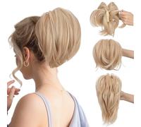 SEGO Claw Clip Ponytail Hair Extensions Bendable Metals Messy Bun Hair piece Straight Hairpieces Claw on Ponytail, Dark Blonde to Bleach Blonde