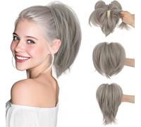SEGO Claw Clip Ponytail Hair Extensions Bendable Metals Messy Bun Hair piece Straight Hairpieces Claw on Ponytail, Silver