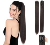 SEGO Claw On Ponytail Extension 26 Inch Long Straight Synthetic Hairpiece Clip In Pony tail, Natural Black