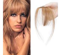 SEGO Clip in Fringe Bangs 100% Human Hair Extensions Clip in [Light Bangs] #6 Light Brown Clip on One Piece Real Hairpieces for Women (3g)