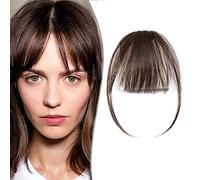 SEGO Clip in Fringe Bangs Human Hair Extensions Clip in Light Bangs [#2 Dark Brown] Clip on One Piece Real Wispy Hairpieces for Women Invisible Straight (3g)