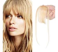 SEGO Clip in Fringe Bangs Human Hair Extensions Clip in Light Bangs [#613 Bleach Blonde] Clip on One Piece Real Wispy Hairpieces for Women Invisible Straight (3g)