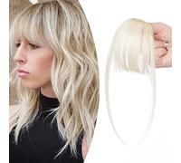SEGO Clip in Fringe Bangs Human Hair Extensions Light Bangs [#60 Platinum Blonde] Clip on One Piece Real Wispy Hairpieces for Women Invisible Straight (3g)